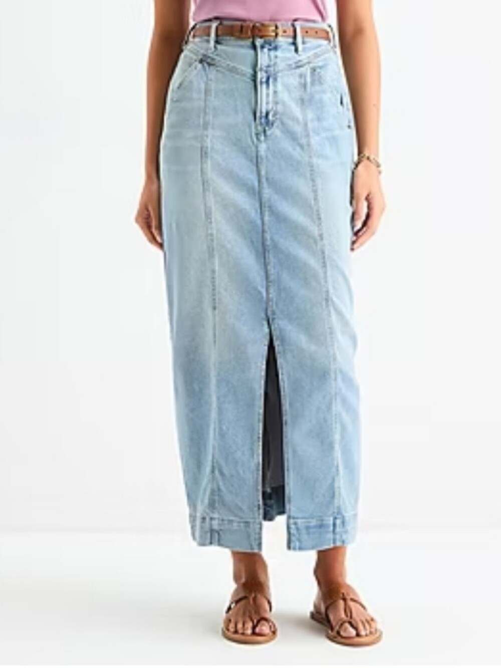 a.n.a High Rise Denim Maxi Skirt Front Slit Boho Light Wash Sz 18 NEW